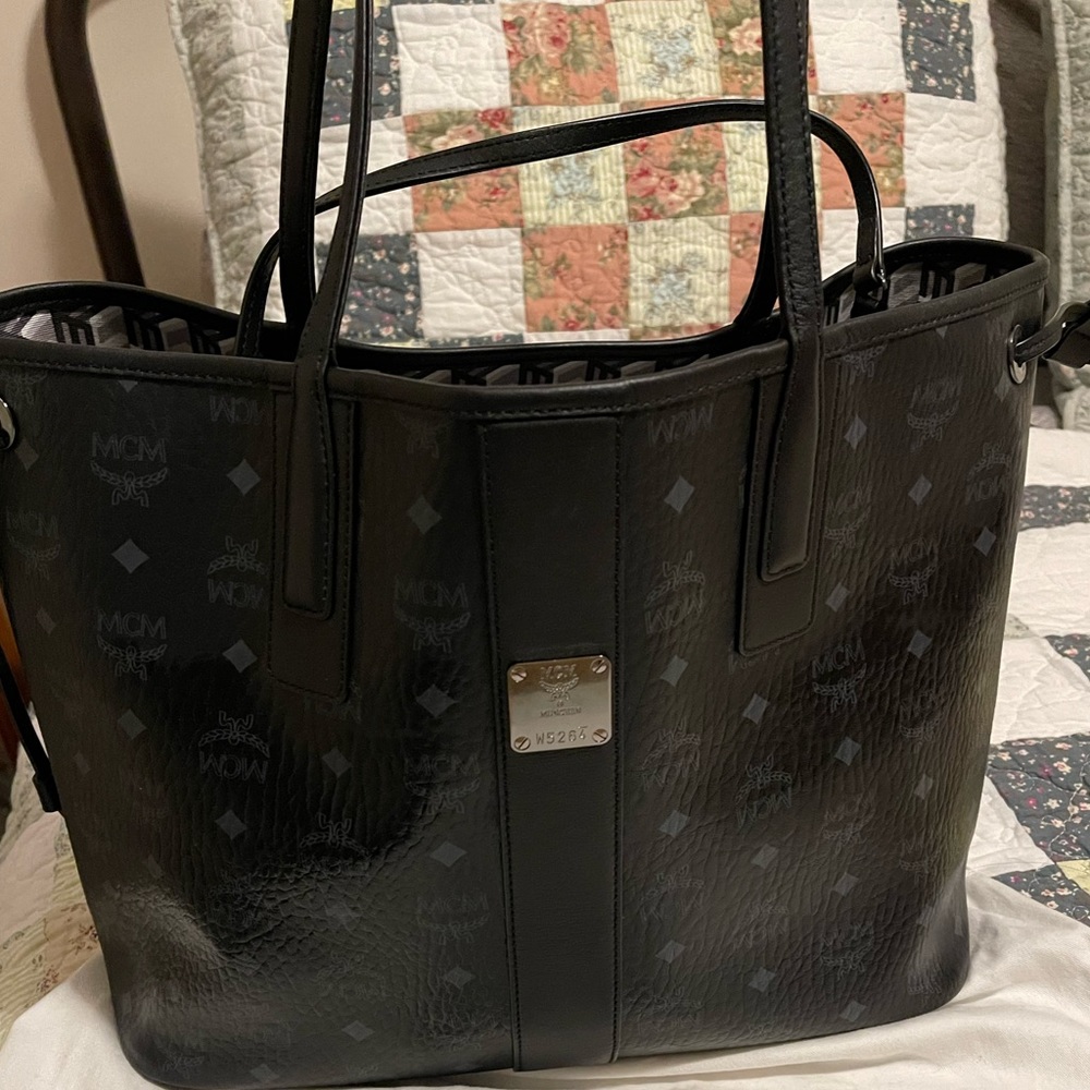 MCM, Liz,  black reversible tote with pouch